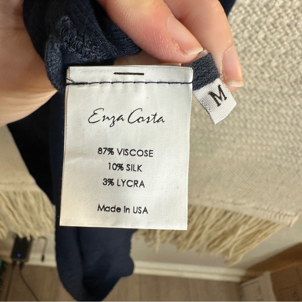 ENZA COSTA navy blue ribbed scoop neck sleeveless stretch silk midi dress M - Picture 6 of 6